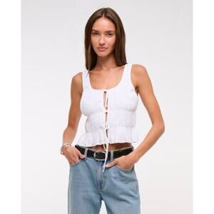 NWT Abercrombie & Fitch Ruched Tie Front Cropped Tank Linen Women's XS White